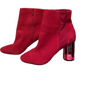 Aldo Women’s Red Suede Mirrored Heeled Booties sz 7.5 Zipper sides Fun Fashion